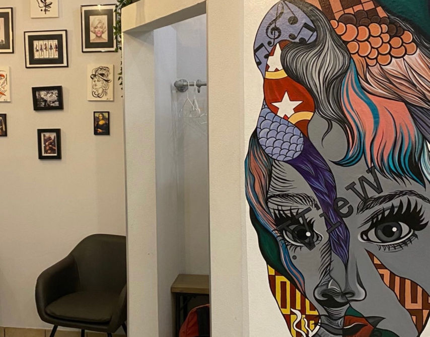 Painted reproduction of Tristan Eaton artwork for a beauty salon