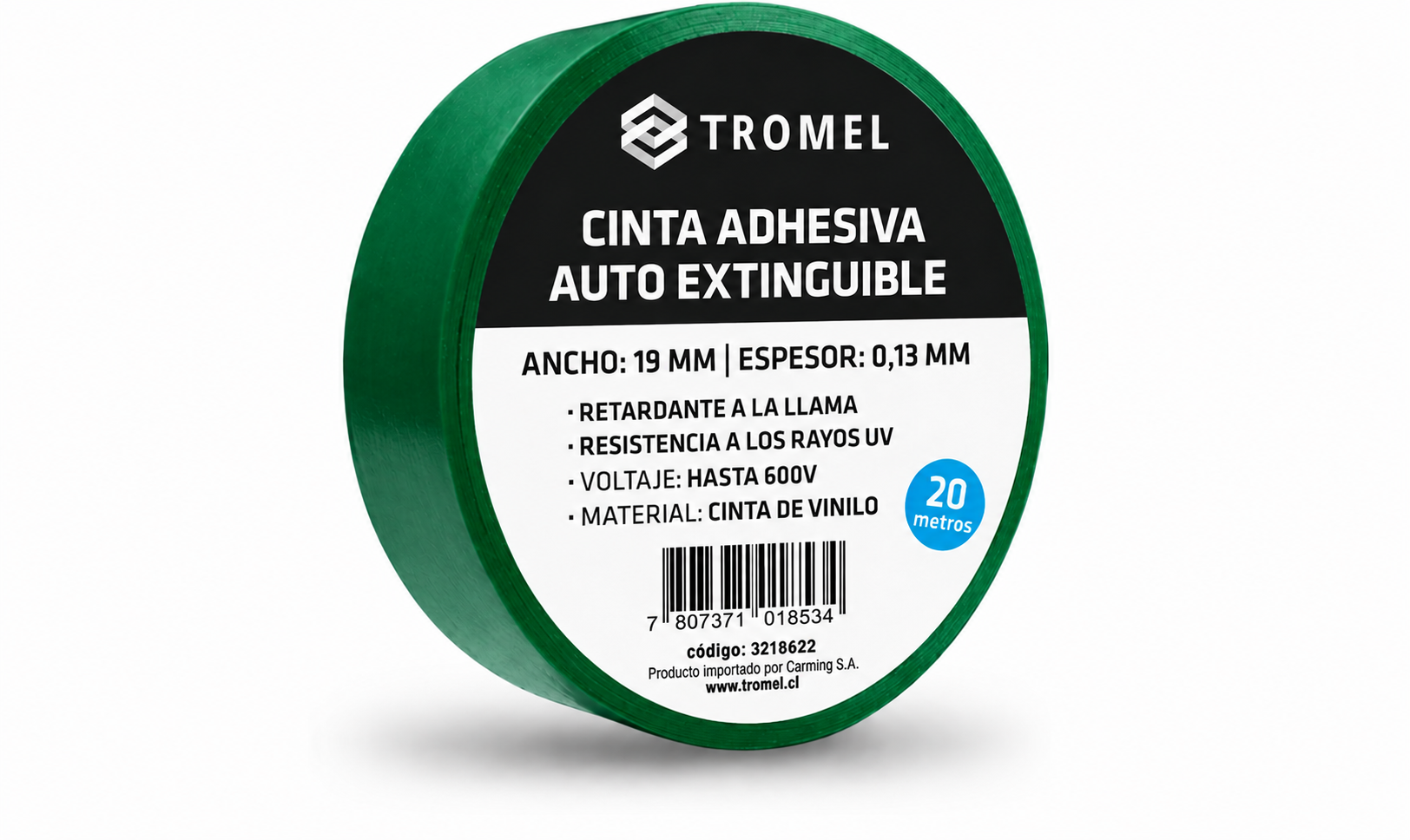 Cinta Aislante Autoextinguible 0.13mm*19mmx20m Verde