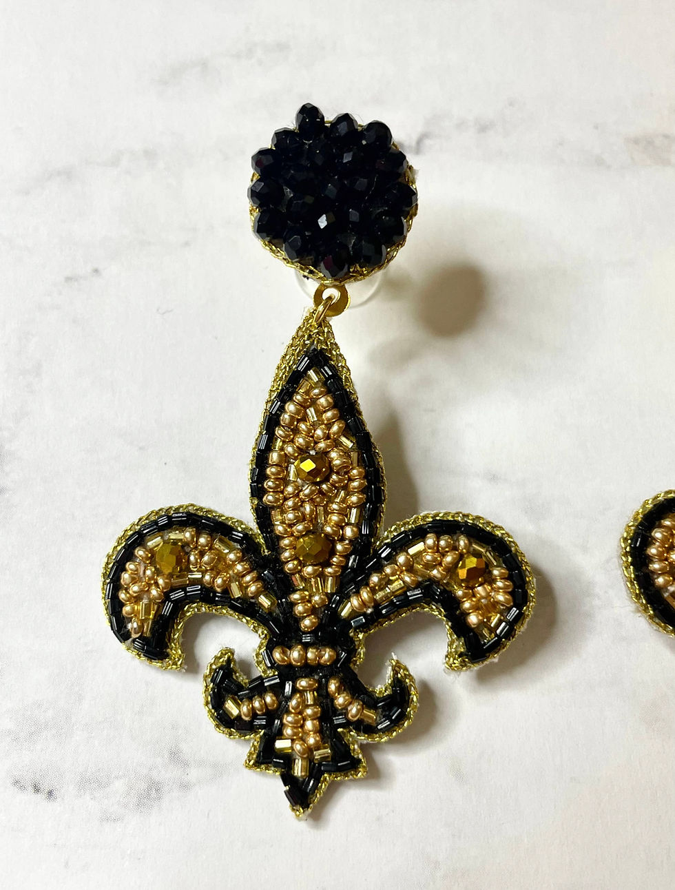 Thumbnail: Gold & Black Fleur De Lis Earrings