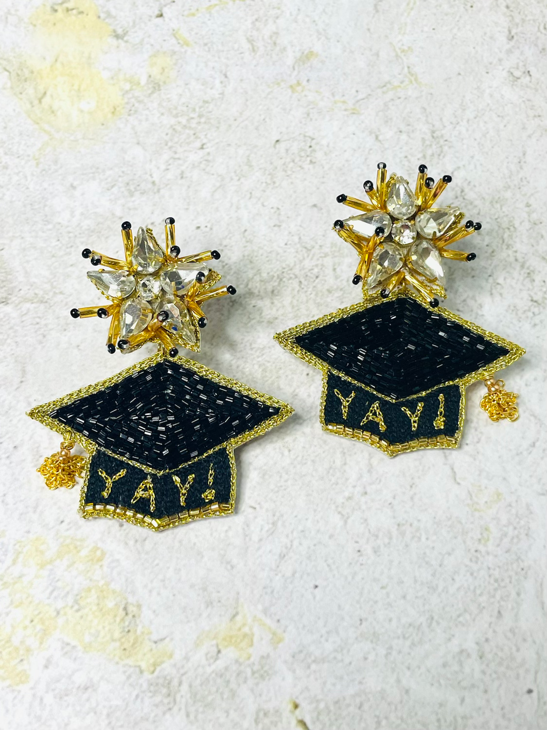Black Grad Hat Earrings - “YAY”