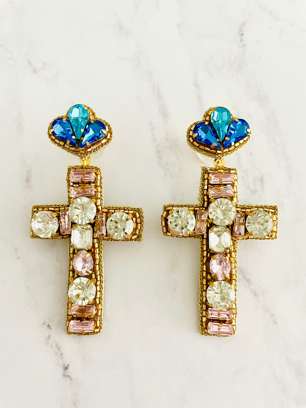 Thumbnail: Beaded Cross Religious Earrings