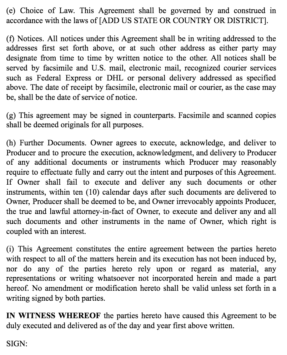 Miniature : One Dollar Option Agreement (writer/producer)