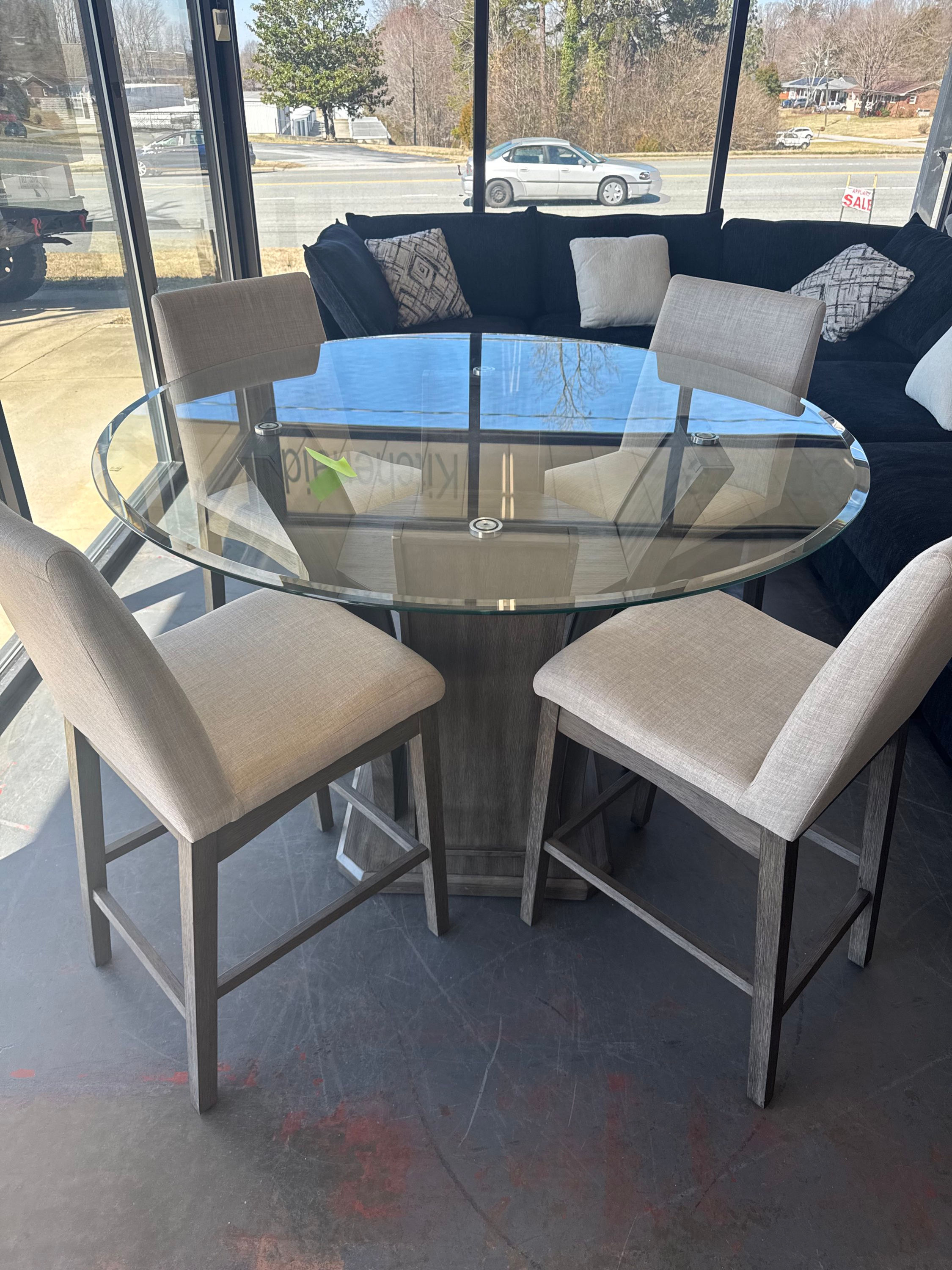 New Glass Top Round Dining Room Table Set with 4 Chairs