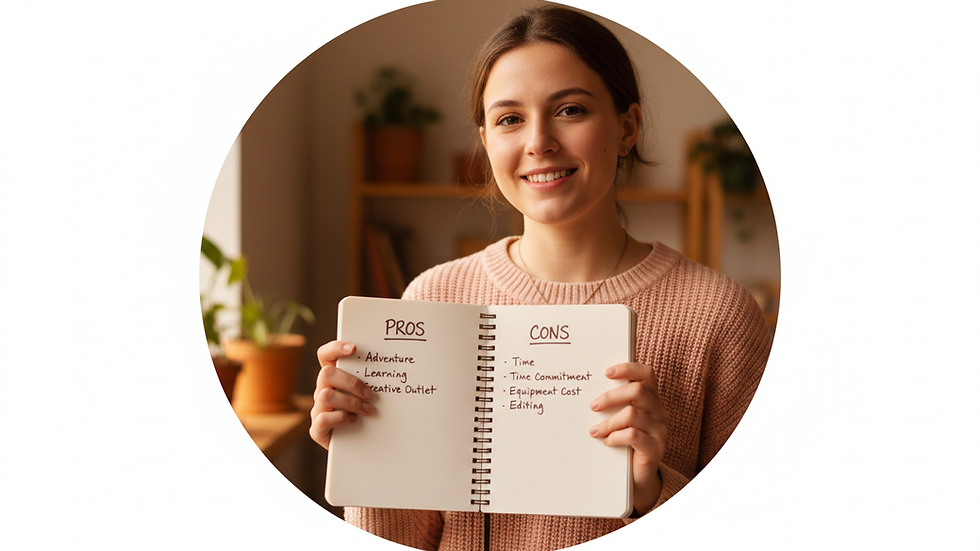 Eye-level view of a notebook with pros and cons list
