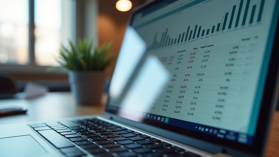Close-up view of a laptop screen displaying financial spreadsheets