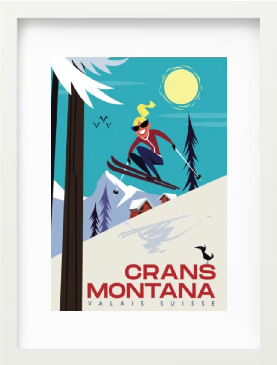 Miniature : Skieuse blonde vintage saut Crans-Montana