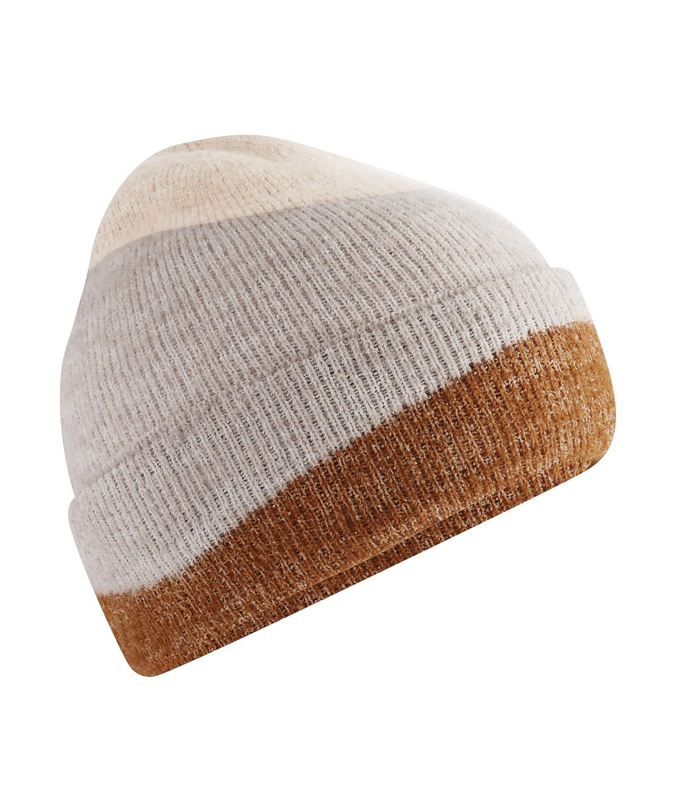 Thumbnail: Soft wave beanie three tone cute autumnal cuffed beanie