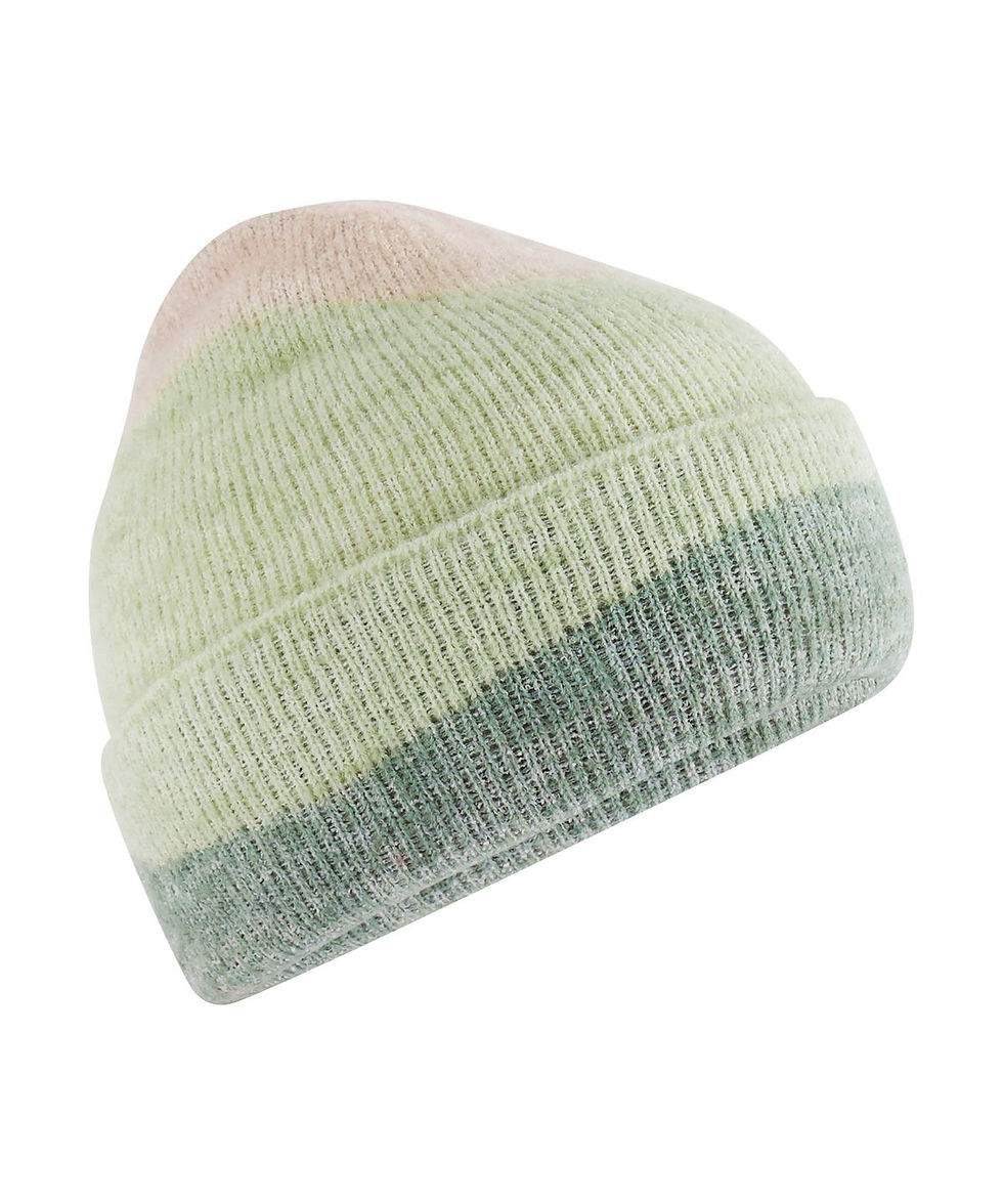 Thumbnail: Soft wave beanie three tone cute autumnal cuffed beanie