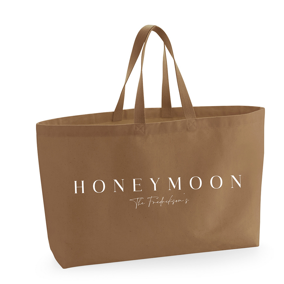 Thumbnail: Honeymoon Beach Bag Custom Printed Surname Gift for Newlyweds Wedding Engagement