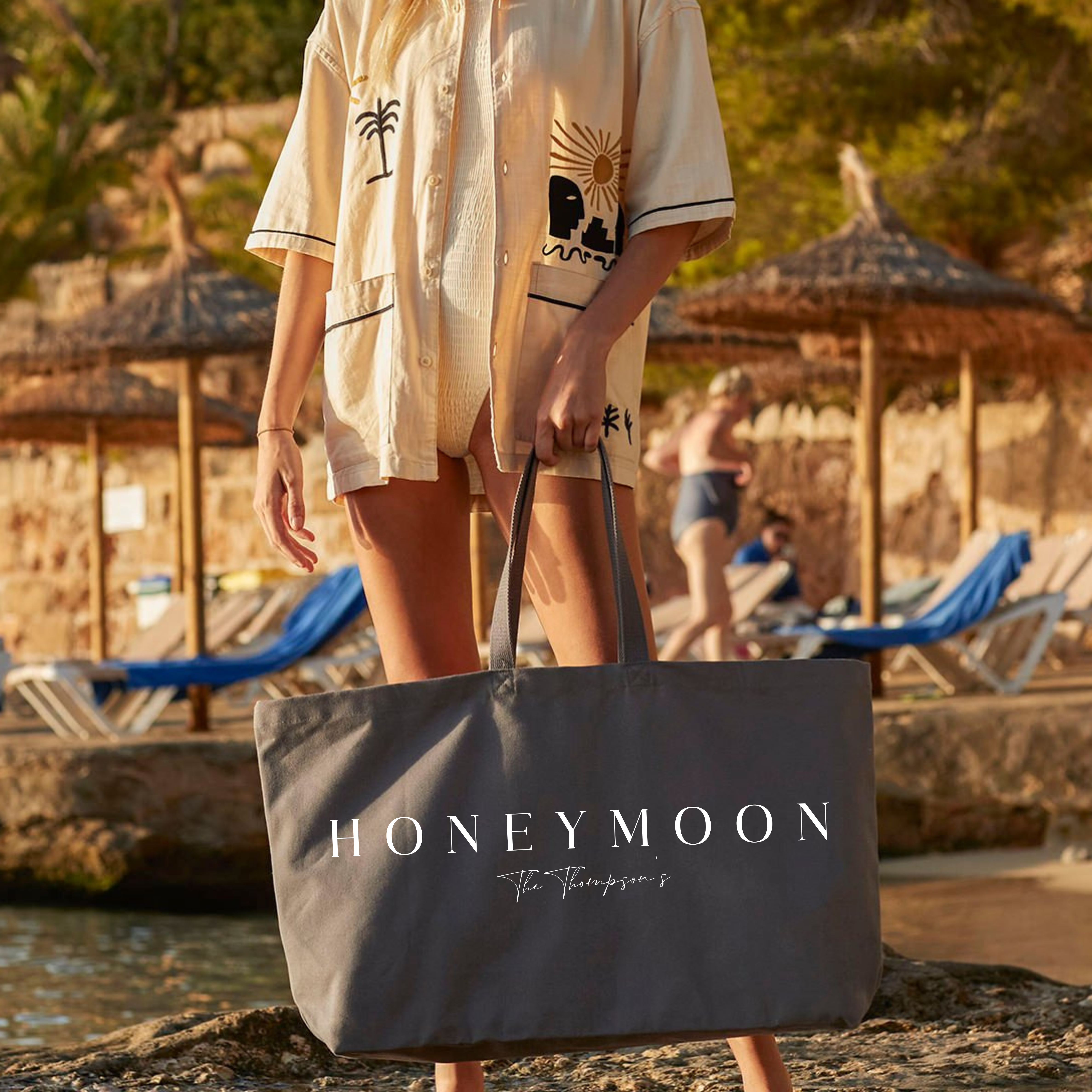 Honeymoon Beach Bag Custom Printed Surname Gift for Newlyweds Wedding Engagement