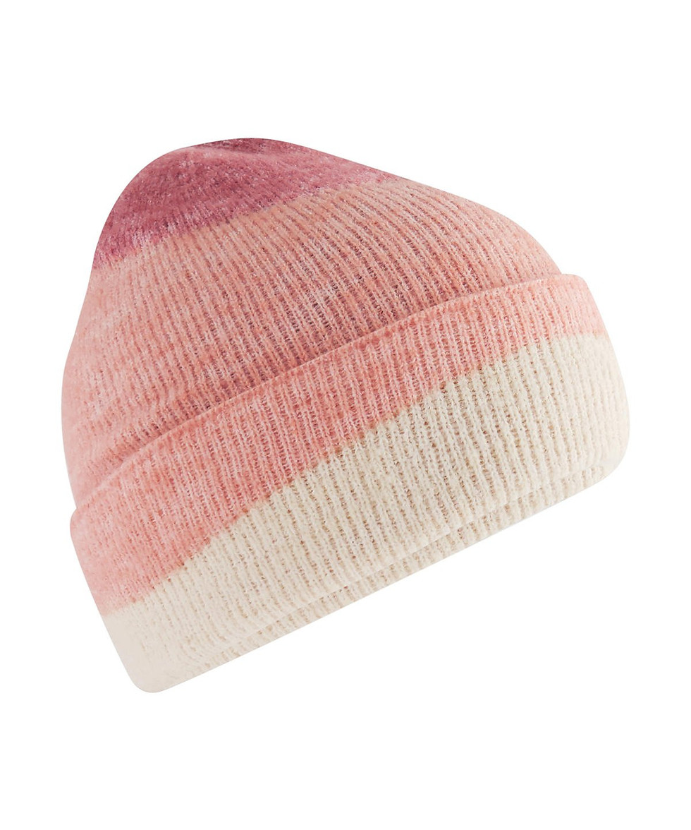 Thumbnail: Soft wave beanie three tone cute autumnal cuffed beanie