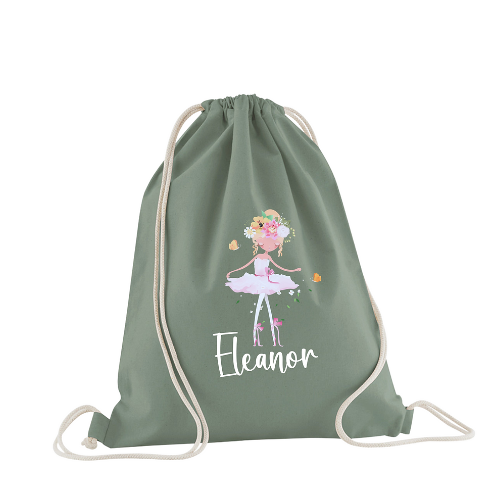 Thumbnail: Ballerina Printed Personalised Name Cotton PE Drawstring Dance Bag Nursery