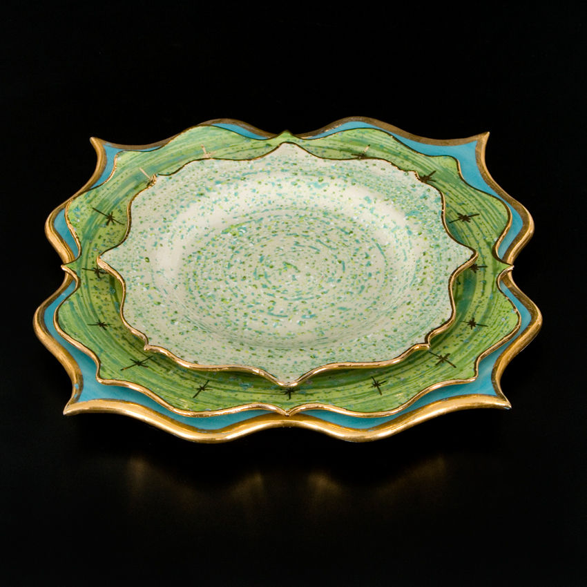Rococo Dinner set - Green speckles