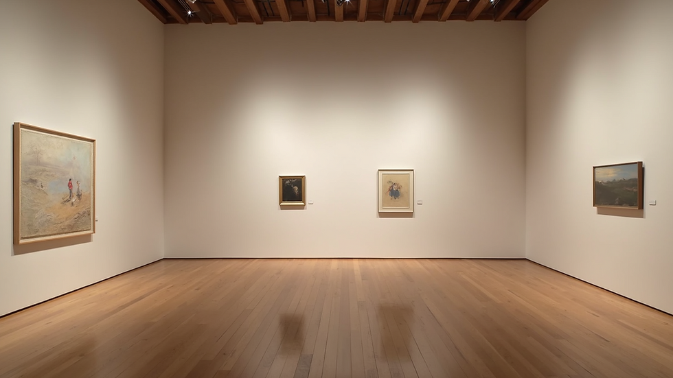 Wide angle view of an artistic gallery wall