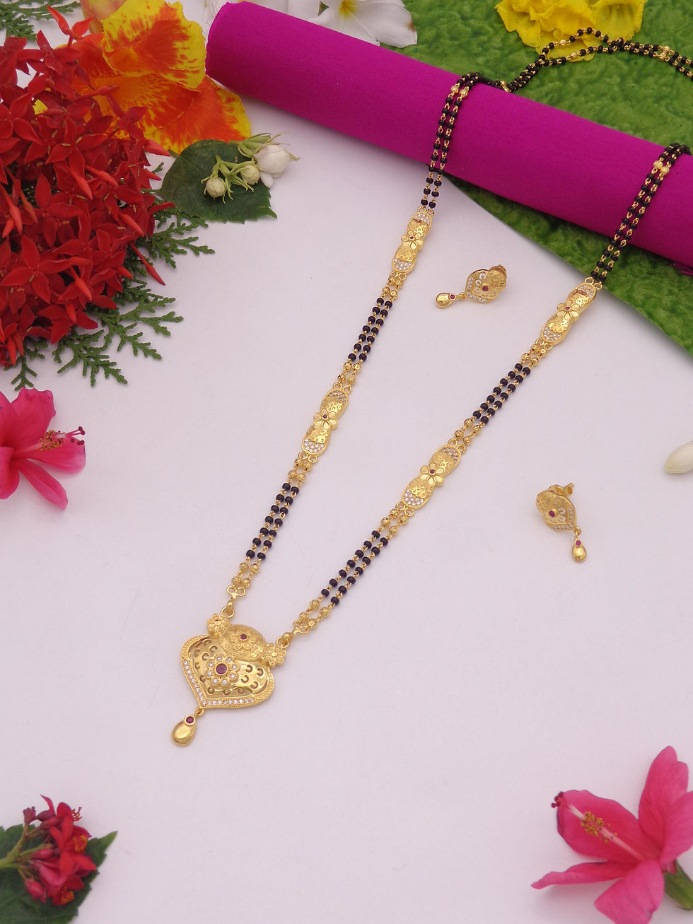 Golden Mangalsutra set with earrings