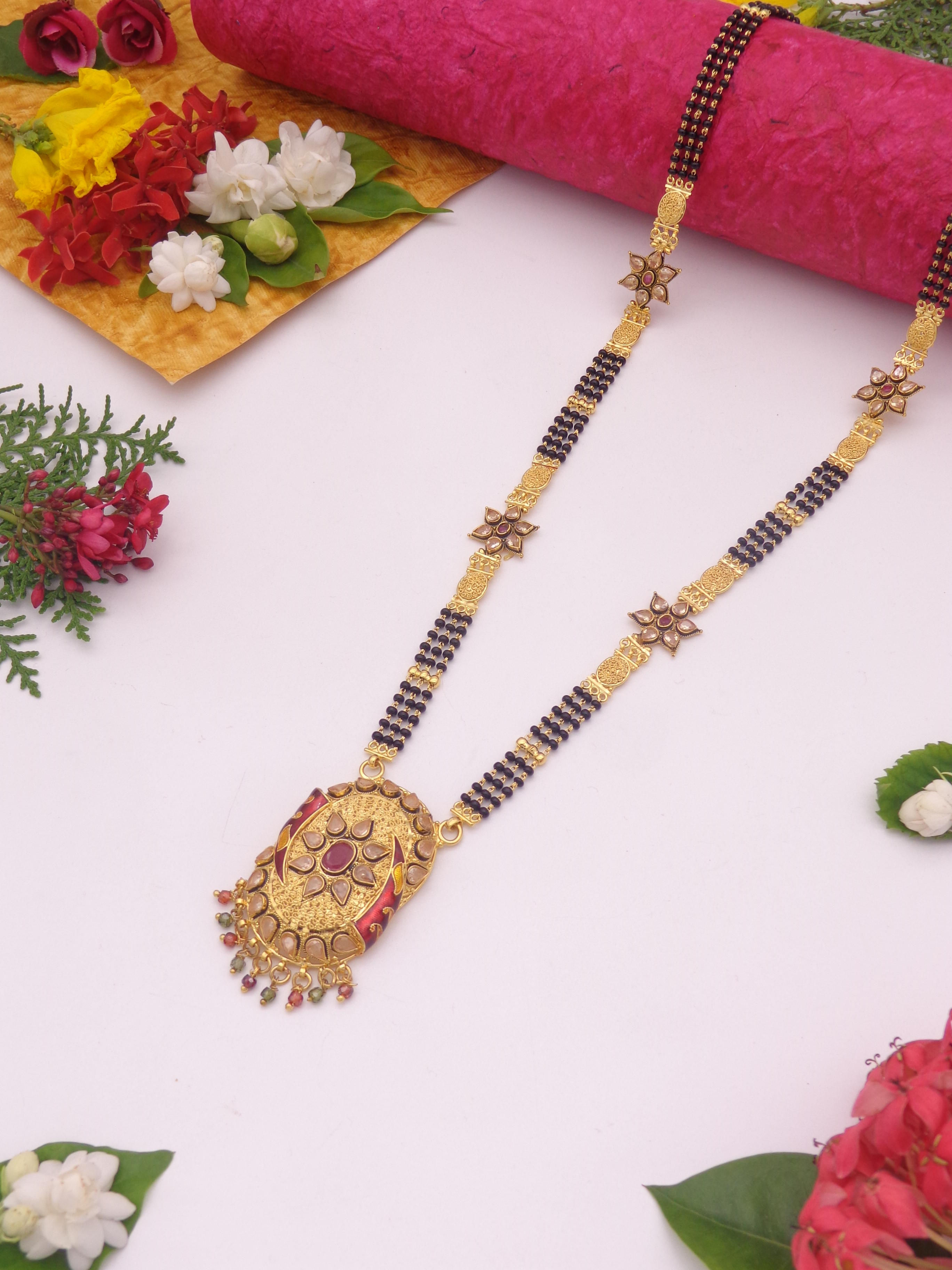 1-2 gram gold coated long mangalsutra antique
