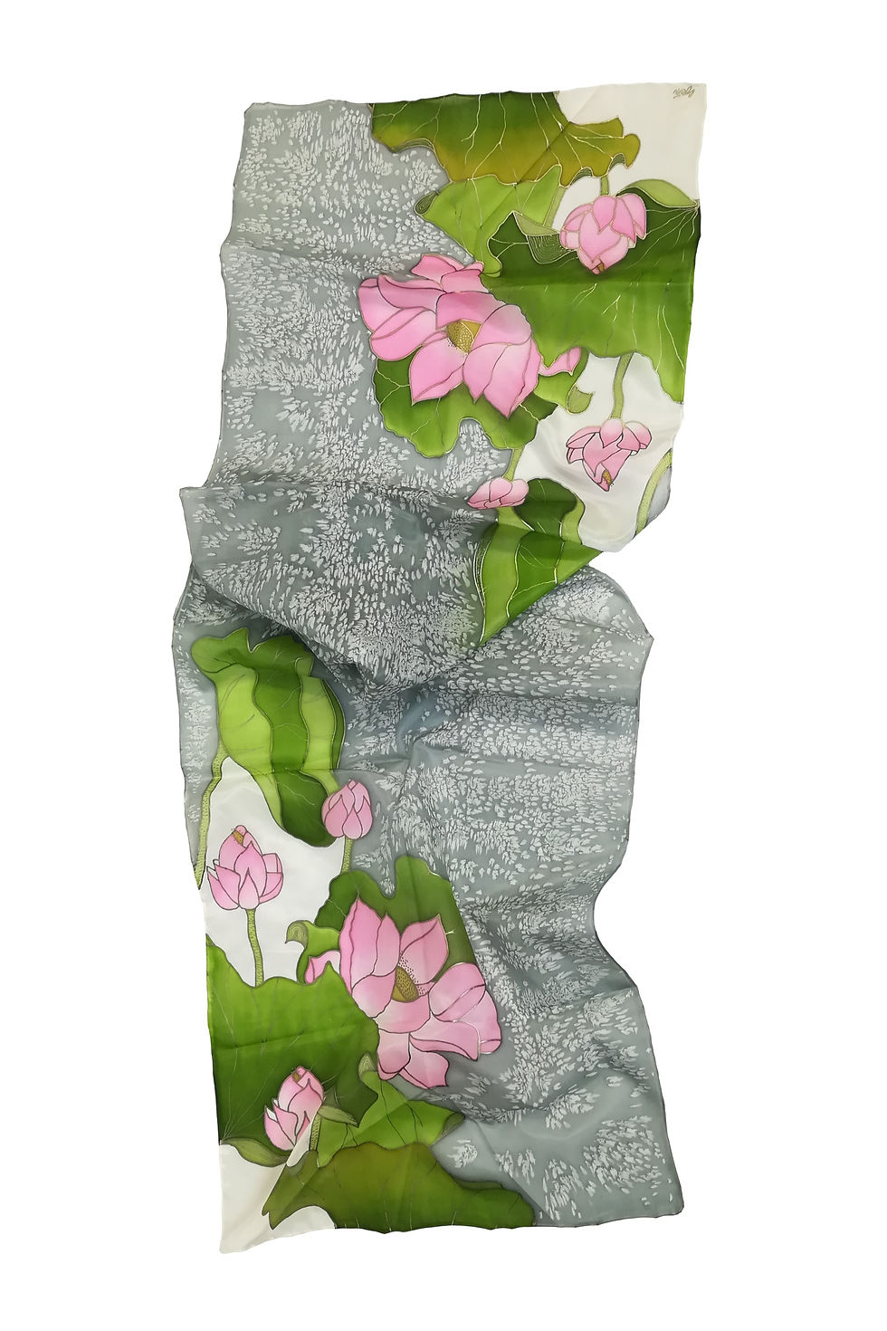 Miniatura: Hedvábný šátek s lekníny, morušové hedvábí