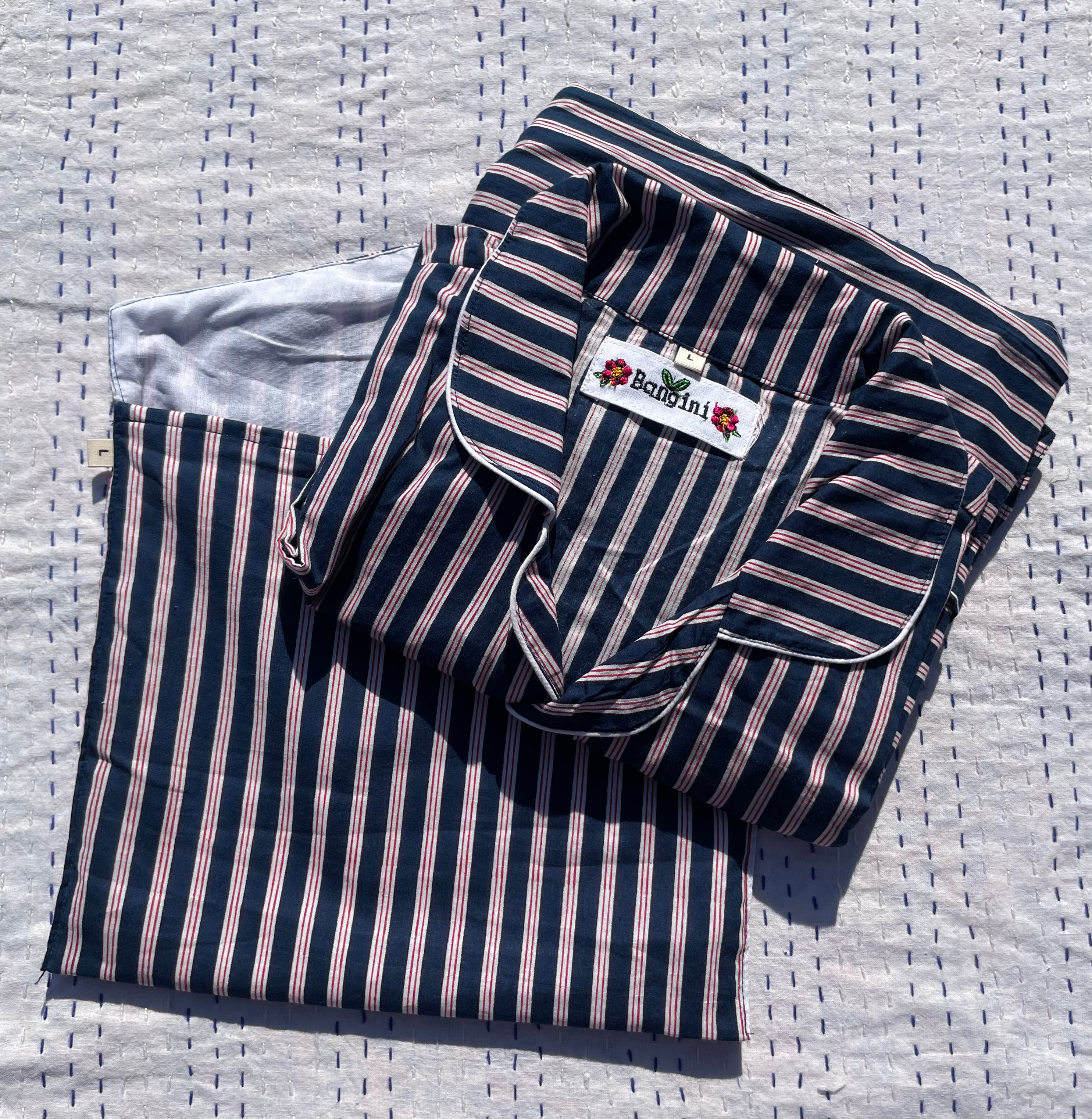 Mens Navy Blue Striped Pyjama