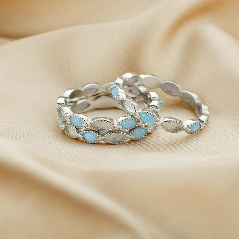 Full Band Lab. Grown Blue Opal Keepsake Breast Milk Resin Ring Setting