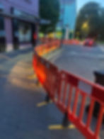 Road works in progress on town centre street at night, local authority paving works by Formac Construction Leinster