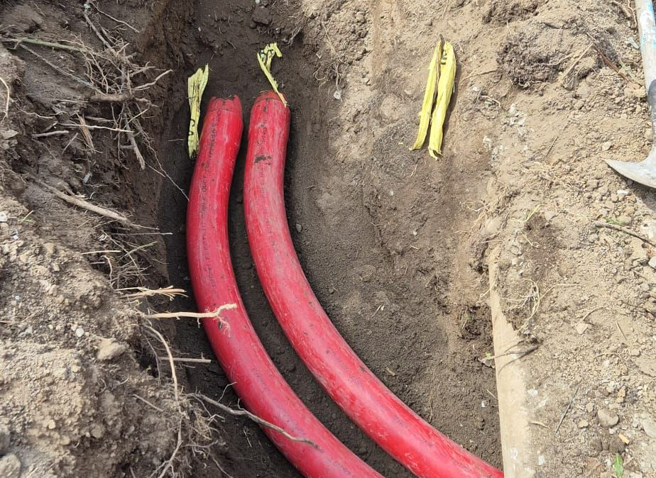 Underground ducting pipes laid in excavated trench, civil engineering works by Formac Construction Leinster