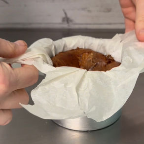 4" cake pan with a double baked chocolate lava cake