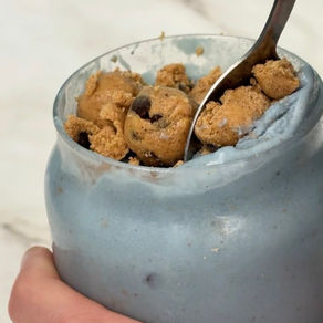 protein Cookie Monster ice cream with protein cookie dough balls on top