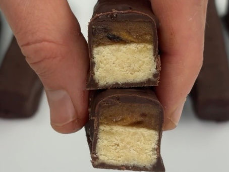 sliced homemade gluten free vegan twix candy bar