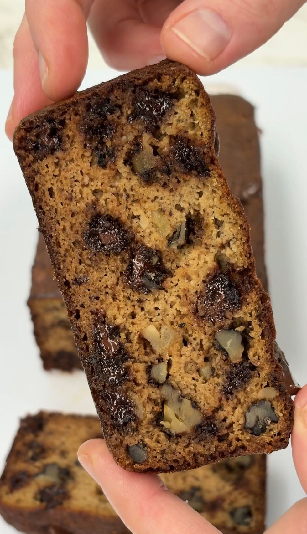 slice of chocolate chip walnut banana bread