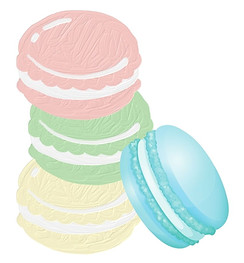 colourful pastel macarons in pink blue green and yellow