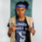 Girl in a V&V shirt and vest