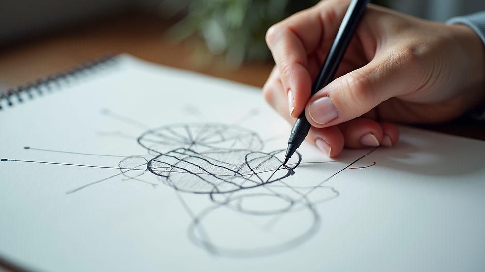 Close-up view of a hand sketching geometric shapes on paper