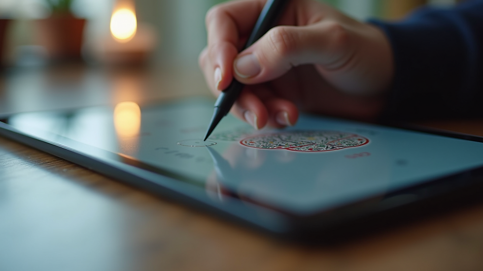 Eye-level view of a digital tablet displaying a custom symbol design in progress