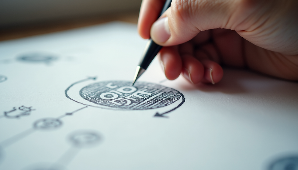  Close-up view of a hand sketching personal logo ideas on paper, representing the creative process of custom emblem and identity design.