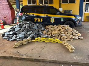 PRF apreende mais de uma tonelada de drogas em fundo falso de caminhão na BR-364 em Porto Velho aína e haxixe