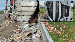 PRF impede saque após carreta carregada de cerveja tombar na BR-364