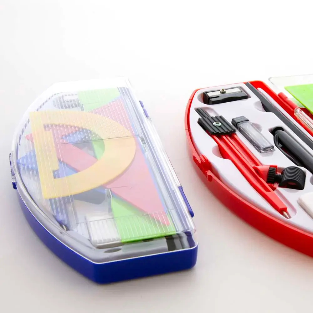 MATH GEOMETRY KIT 11 PIECES. 180 degree semicircular protractor + Compass
