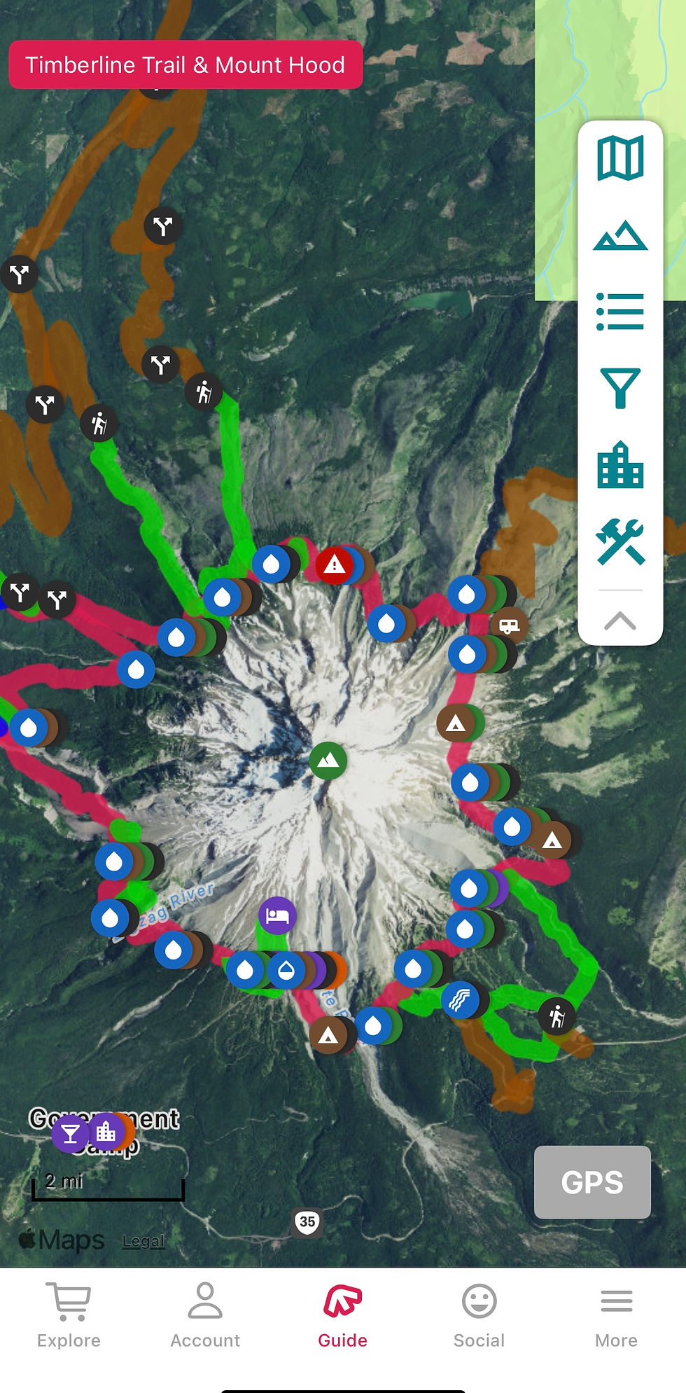 Example of The Timberline Trail in the FarOut App