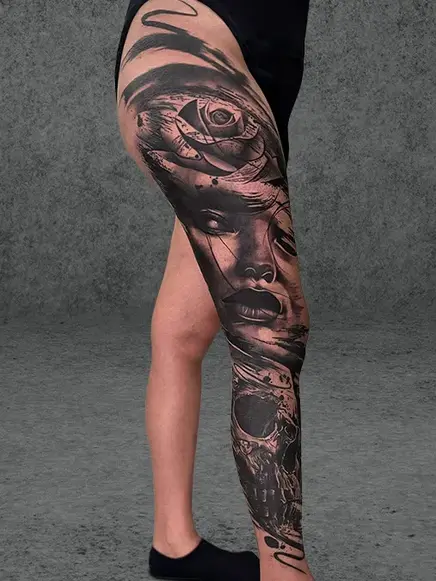 leg sleeve portrait tattoo
