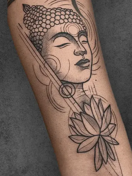 minimalism buddha and lotus flower tattoo