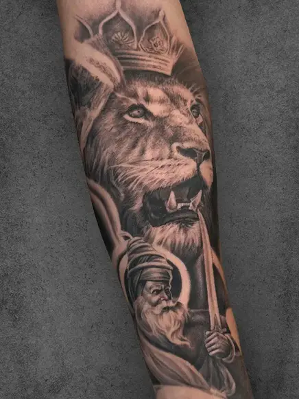 king lion leg sleeve tattoo