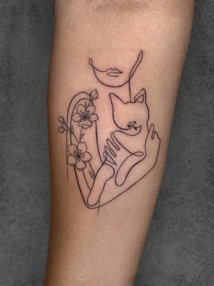 fine line cat tattoo