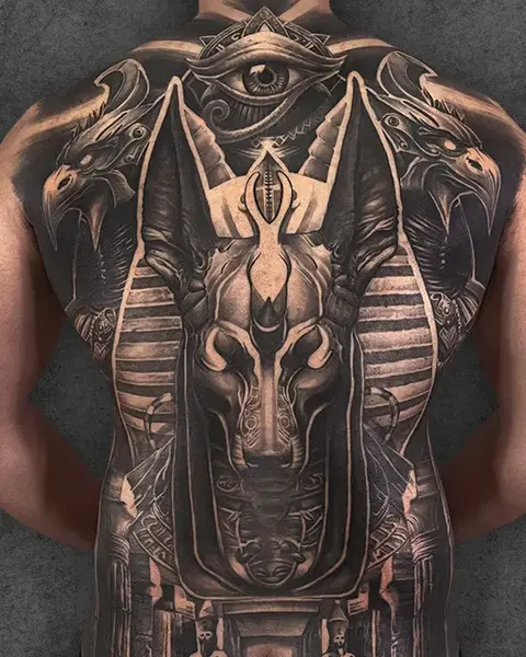 full back anubis ankh tattoo