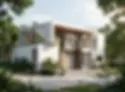 Photorealistic modern family house surrounded by lush greenery, tropi