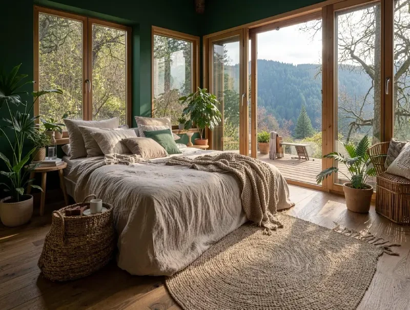 Mountain Cabin Bedroom | Cozy Nature-Inspired Interior with Forest Views