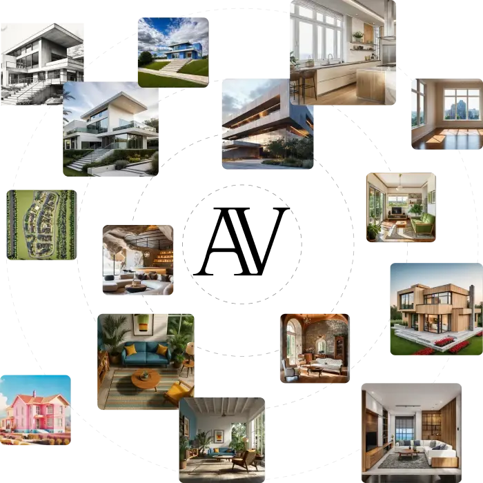 AI architecture visual flow map of inputs and outputs created with ArchiVinci AI Rendering Software, highlighting design and rendering tools for architects, interior designers, real estate agents, and homeowners.