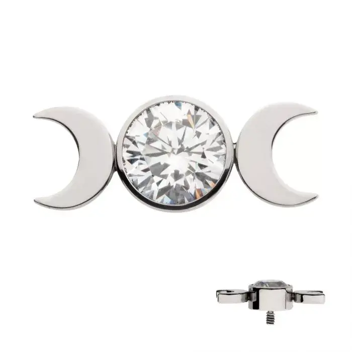 Titanium Internally Threaded Triple Moon Phase Top with Center Bezel Set Clear C