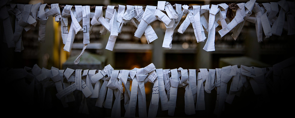 Tied prayer fortunes in a Japanese temple — honoring ancestral wisdom, divine guidance, and sacred tradition