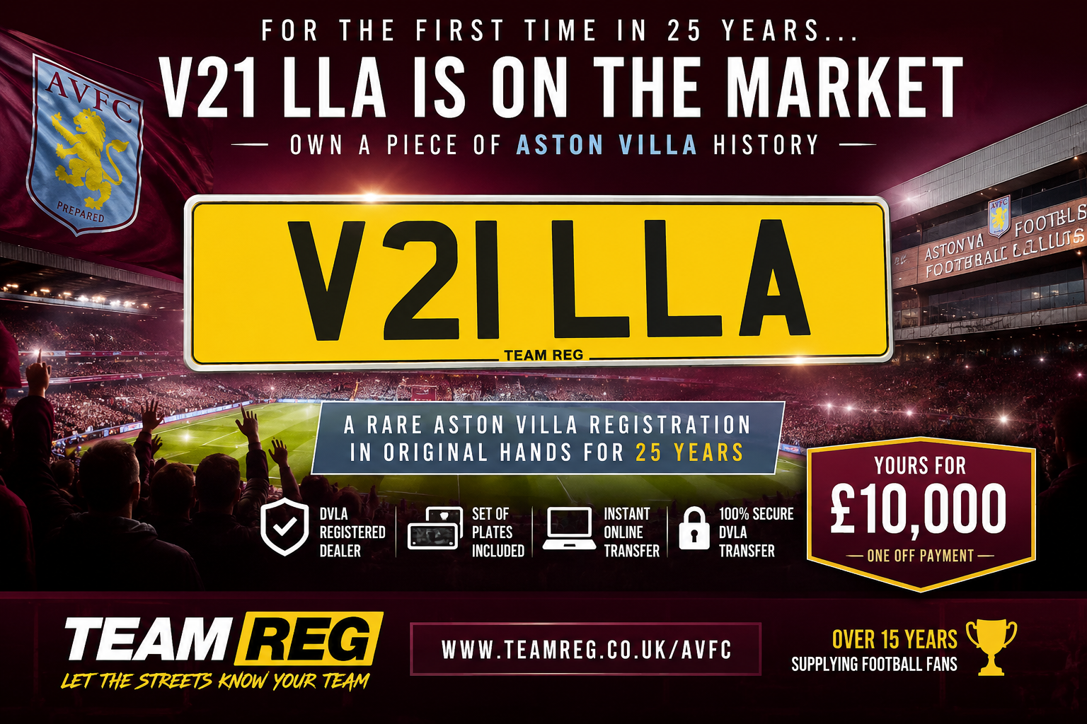 V21 LLA Aston Villa Personal Number Plate