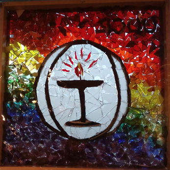 Image of a chalice in stained glass